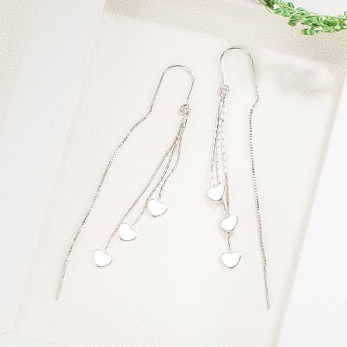 925 Sterling Silver Dangle Earrings with Charms Heart, Water drop, Moon, Star Long Drop Earring for Women Jewelry Gifts Hypoallergenic - color: heart-3 hanging