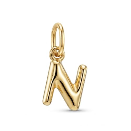 Gold Puffed Initial Letter Charm - 10 Karat Gold - 3D Bubble Letter Pendant - style: Letter n