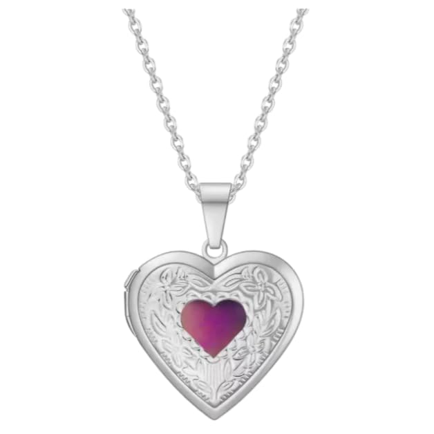 XAM Temperature‑Sensitive Color‑Changing Heart Locket Necklace, Engraved Floral Photo Locket Pendant, Dainty Romantic Jewelry Gift