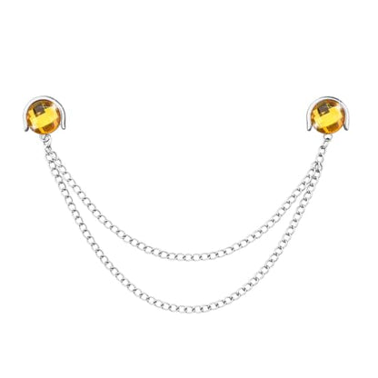 Crystal Rhinestone Brooch Mens Lapel Pins for Shirt Collar Suit Tassel Collar Chains for Shirts Badge Suit Accessories Men Brooch - color: Yellow-J