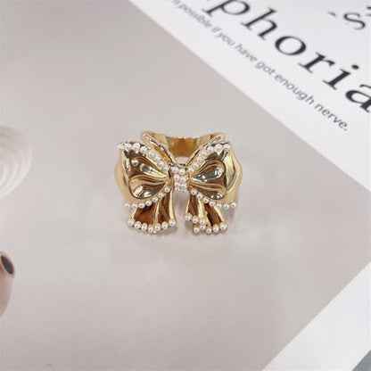Dainty Bowkont Pearl Silk Scarf Ring Clip for Women Gold Plated Elegant Chic Bow Waist Buckle Holder Clasp Holder Scarfs T-Shirt Shawl Scarves Clasp Dress Clothing Accessories Jewelry