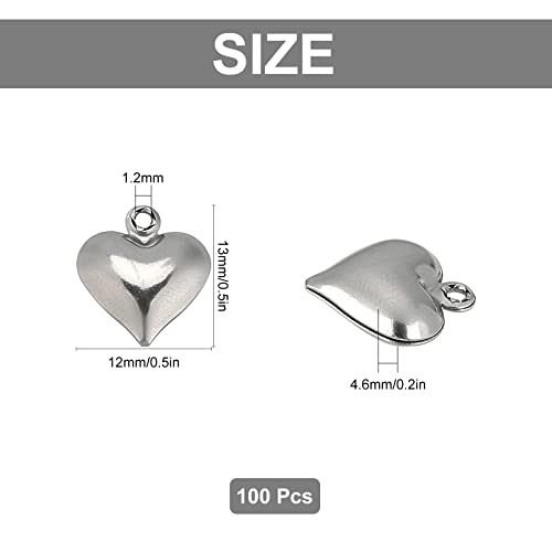 SUNNYCLUE 1 Box 100Pcs Heart Charms Hearts Stainless Steel Love Charm Bulk 3D Metal Beads Mother's Day Pendants for Jewelry Making DIY Gifts Bracelets Necklaces Crafts Supplies - color: 1 Box 100Pcs Stainless Steel 3D Heart Charms
