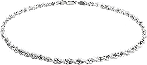 Savlano 925 Sterling Silver Solid Italian Figaro, Rope,Herringbone, Curb, Ball Bead, Snake, Mariner Chain Anklet for Women, Comes in 0.8mm - 5mm With Gift Box - style: Rope 1.8mm