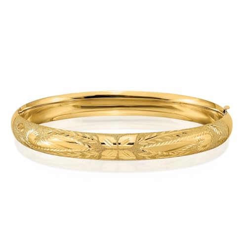 IceCarats 14K Solid Yellow Gold Hinged Bangle Bracelet, 7 inch | Diamond Cut, Polished, Matte