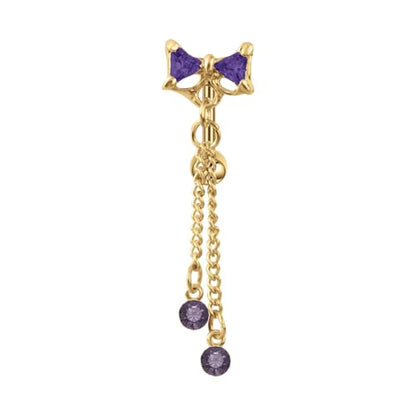 14G CZ Bowknot Reverse Belly Button Rings for Women Stainless Steel Pink Purple Crystal Bow Chains Tassel Dangle Belly Navel Rings Navel Curved Barbell Body Piercing Jewelry - color: Purple