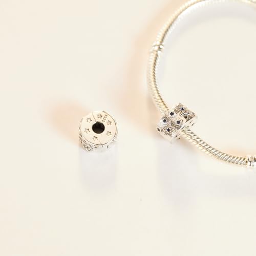 KEQ Clip Spacer Charm for Bracelet 925 Silver Pave Cubic Zirconia Clip Lock Stopper Bead Spacer For Women Bracelets Stopper Birthday Gifts European Openable Beads 2pcs - color: Starstar