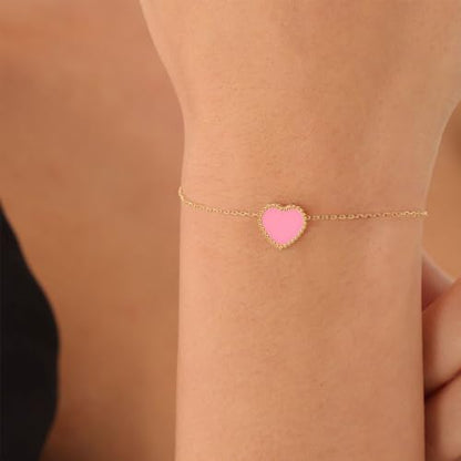 18K Gold Plated Five Heart Charm Bracelets for Women | Adjustable Love Bracelet Set Jewelry Gift-Hypoallergenic for Birthdays, Wellness & Daily Wear - color: 2#-Pink
