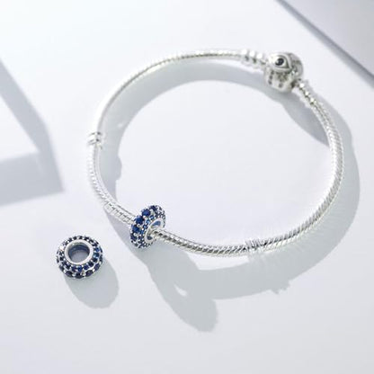 KEQ 925 Silver Spacer Stopper Bead Charms Clearance for Pandora Bracelets Birthstone CZ Always Stopper Birthday Gifts for Mom Grandmom Granddaughter Wife Sisters Friends - color: Blue Cz(2 Pcs)