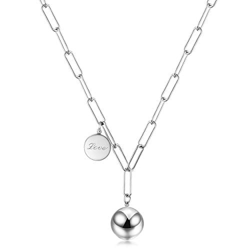 14K Gold Long Layered Chain Link Necklaces for Women Gold or Silver Harmony Ball Pendant Paperclip Necklace Adjustable Earth Map Chain Necklace - color: Silver
