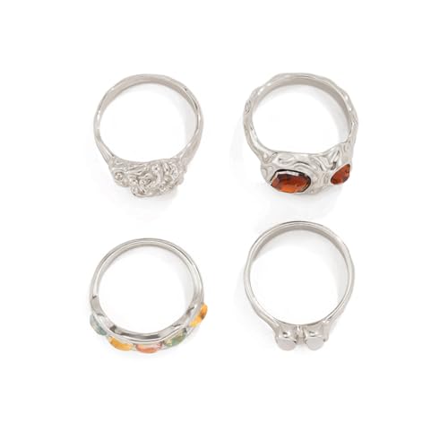 Chunky Knuckle Rings Set for Women Gold Irregular Chunky Ring Set Adjustable Open Knuckle Stacking Rings Dainty Crystal Rings Set Gold Silver Liquid Irregular Ring Set Y2k Statement Ring Unique Ring Jewelry - color: Silver1