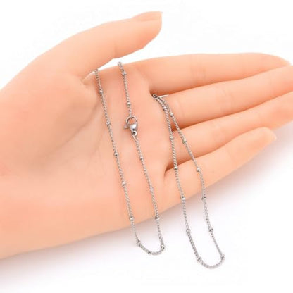 Adabele 304 Surgical Stainless Steel Satellite Bead Station Chain Necklace Cable/Curb 18 20 22 Inch Non Tarnish Waterproof Women Jewelry - size: 22 Inch - 10pcs, style: 1.4mm curb chain