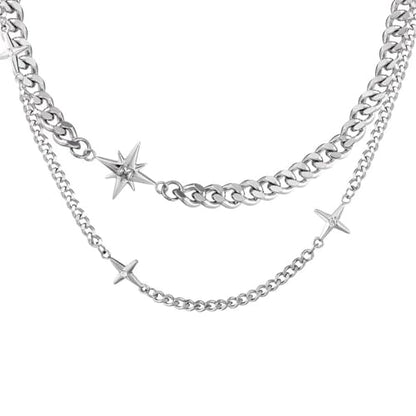 Gothic Cross Star Necklace For Men Women Silver Stainless Steel Cuban Link Paperclip Figaro Bead Chain Punk Kpop Y2k Goth Irregular Layered Cross Pendant Necklace Non Tarnish Jewelry Gift - color: Silver H