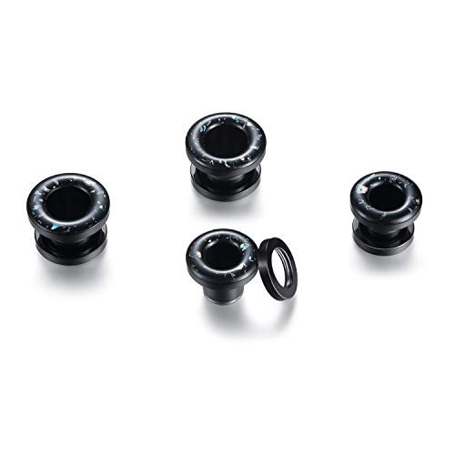 WBRWP 2pcs Hollow Gold Stainless Steel with Zircon Ear Plugs Tunnels - Ear Expander - Ear Gauges Stretcher Body Piercing Jewelry 8g-5/8 - color: Black Steel with Colorful print