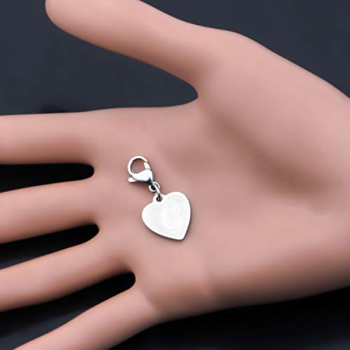 FAADBUK Initial Letter A-Z Alphabet Heart Charms for Jewelry Bracelet Keychain Necklace Initial Stainless steel Clasp Clip on Charm - color: intial C