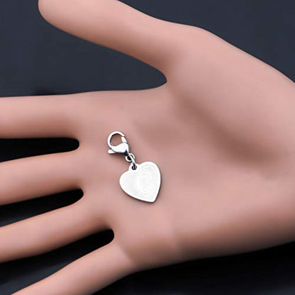 FAADBUK Initial Letter A-Z Alphabet Heart Charms for Jewelry Bracelet Keychain Necklace Initial Stainless steel Clasp Clip on Charm - color: intial C