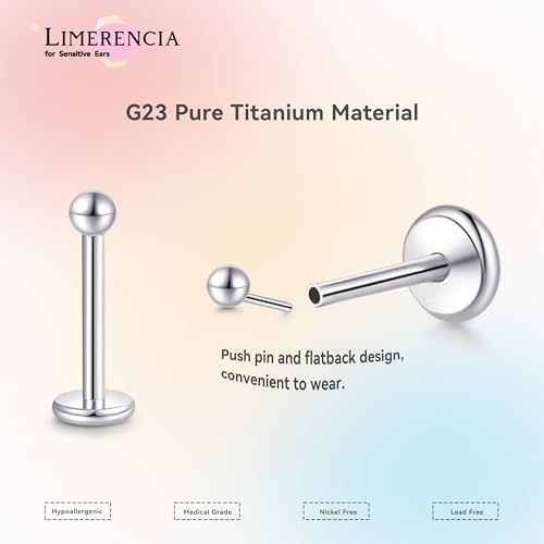 limerencia Titanium Threadless Flat Back Earrings Stud Piercing Jewelry | 20G Press Fit Titanium Push Pop in Cartilage Tragus Labret Lip Medusa Conch Piercing Jewelry Hypoallergenic for Women Men - style: 2MM Ball Silver