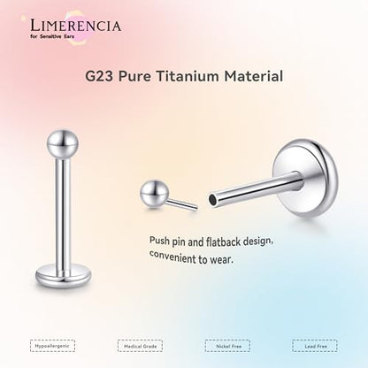 limerencia Titanium Threadless Flat Back Earrings Stud Piercing Jewelry | 20G Press Fit Titanium Push Pop in Cartilage Tragus Labret Lip Medusa Conch Piercing Jewelry Hypoallergenic for Women Men - style: 2MM Ball Silver