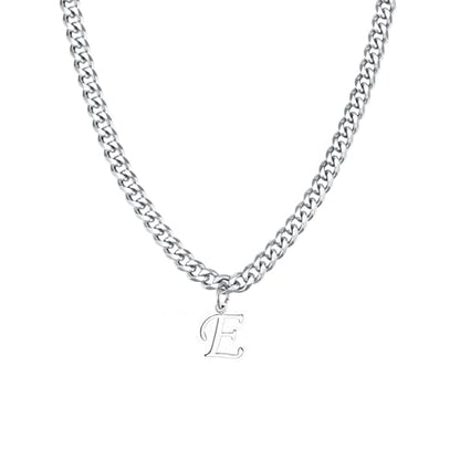 Stainless Steel Initial A-Z Necklace for Men Women,Cuban Chain,Titanium Steel Initial Letter Pendant Charm Necklaces Accessories Jewelry for Woman Man,21 Inch Chain - color: E
