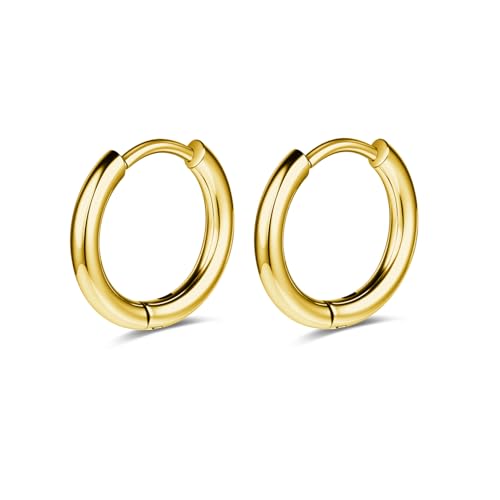 AOEDEJ G23 Titanium Black/Steel Gray/Gold Hoop Earrings 18G Small Huggie Hoop Earrings 8mm/10mm/12mm Cartilage for Sensitive Ears for Multiple Piercing Cartilage Hoop Earring Stack Jewelry - style: Circle-GD-10mm