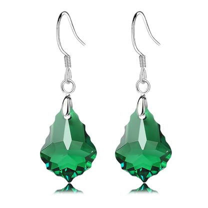 Austrian Crystal Baroque Drop Dangle Earrings for Women 925 Sterling Silver Hook Hypoallergenic Jewelry - color: Emerald
