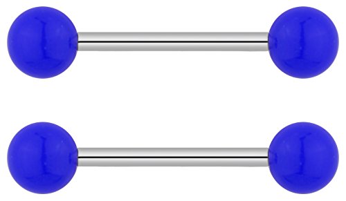 Forbidden Body Jewelry 14g 16mm (5/8 Inch) Hypoallergenic Titanium Double Ball Nipple & Tongue Ring Barbells - style: Blue