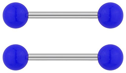 Forbidden Body Jewelry 14g 16mm (5/8 Inch) Hypoallergenic Titanium Double Ball Nipple & Tongue Ring Barbells - style: Blue