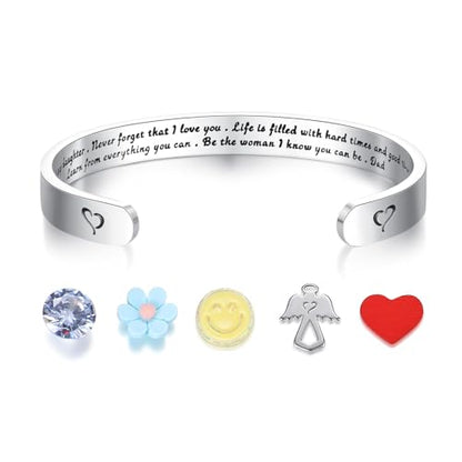 SAM & LORI Personal Bracelets for Teens/Women-Inspirational Jewelry Gifts (Various Designs) for Daughter/Sister/Mom/Friends-Adjustable Bracelet in a Pretty Gift Box - style: 2-Daughter Dad-To my daughter,...Dad