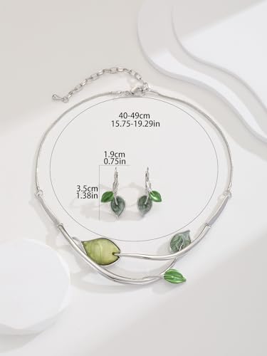 Chunky Statement Jewelry Set Vintage Retro Leaf Flower Floral Geometric Bohemian Boho Bib Necklace Earring Set Fashion Costume Jewelry for Women Girls Wedding Party Prom Unique Gift - style: 3 leaves jewelry set-green