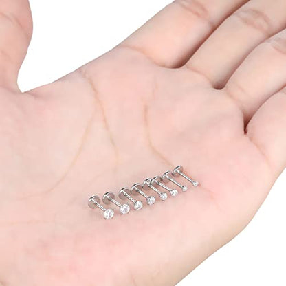 Oveta Threadless Push in Lip Rings 16G/18G/20G Labret Jewelry CZ Lip Studs Stainless Steel Cartilage Earrings for Women Monroe Medusa Piercing Jewelry 6/7/8/10/12mm Bar Length - color: Silver, size: 20G*6mm bar*1.5/2/2.5/3mm cz