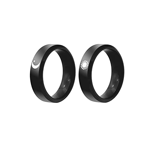 2Pcs Sun and Moon Couple Matching Rings for Women Men Stainless Steel Black Couple Promise Wedding Bands Ring(Size 6-10) - size: 9