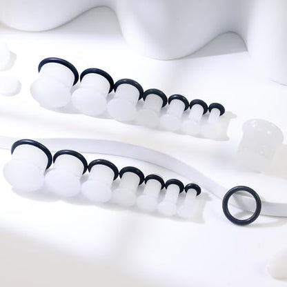 8G-12mm Solid Ear Plugs Tunnels for Women Men Single Flared Ears Gauge Plugs with O-Ring Stretcher Expander Piercing Body Jewelry Black White Clear Opalite 1 Pairs - color: Opalite, size: 00 Gauge(10mm) = 3/8 inch