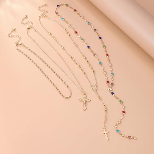 Cross Necklace for Women Gold Layered Long Cross Pendant Necklace Pearl Lariat Statement Necklaces Christian Gifts - color: A1:gold