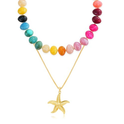 YUJIE Chunky Heart Pendant Necklace for Women- Exaggerated Statement Puff Heart Necklace with Acrylic Beaded Chain - color: B-Multi colour-starfish