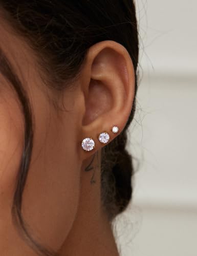 6 Pairs Hypoallergenic Cubic Zirconia Earrings Surgical Steel Flat Back Studs for Cartilage, Screw Back Fashion Jewelry - color: A-002-Gold