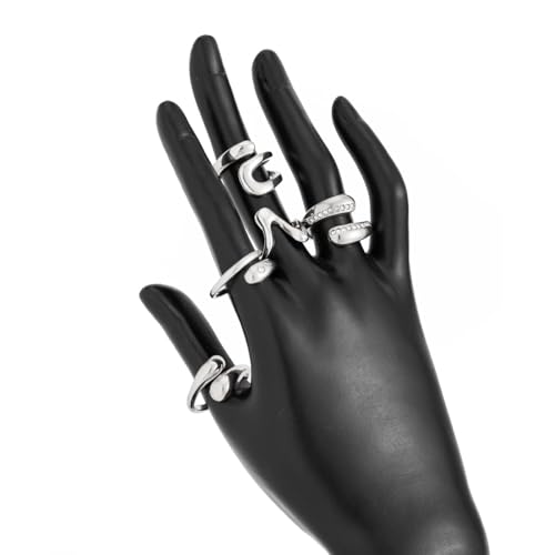 Chunky Gold Rings for Women Rhinestone Stackable Knuckle Ring Set Open Adjustable Statement Ring Set Dainty Crown Cross Midi Rings Fashion Jewelry Gift for Women - color: Silver2