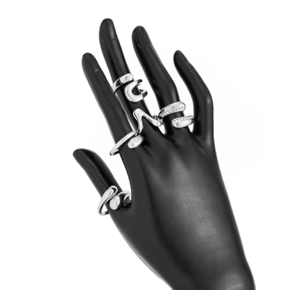 Chunky Gold Rings for Women Rhinestone Stackable Knuckle Ring Set Open Adjustable Statement Ring Set Dainty Crown Cross Midi Rings Fashion Jewelry Gift for Women - color: Silver2
