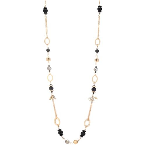 Long Gold Boho Necklaces for Women Beaded Statement Chain Long Necklace Gold Costume Jewelry Birthday Gifts for Her - color: Black