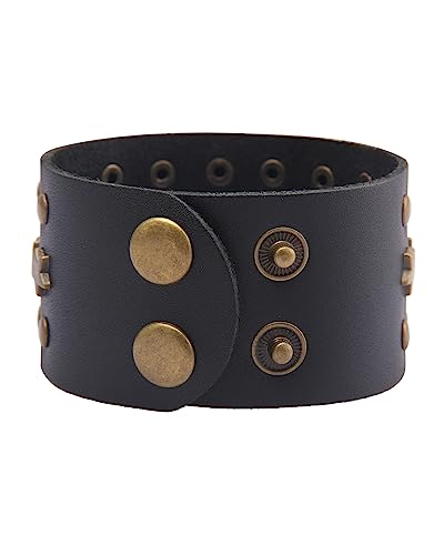 Jeilwiy Punk Leather Wristbands for Men Bracelets Handmade Wide Cuff Bangle Braided Jewelry Black Brown Adjustable - Punk Father's Gifts - color: Star Leather Bracelet