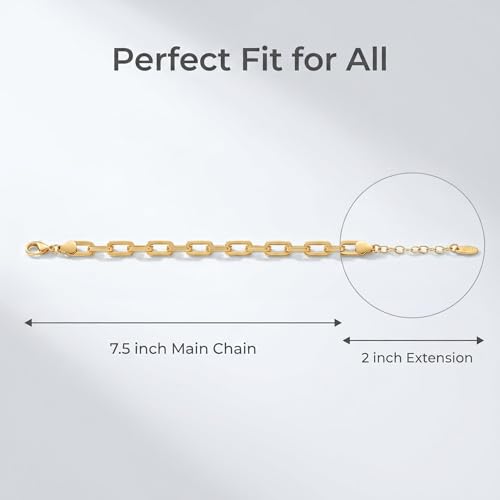 18K Gold Paperclip Bracelet for Women Adjustable Dainty Gold Link Bracelet