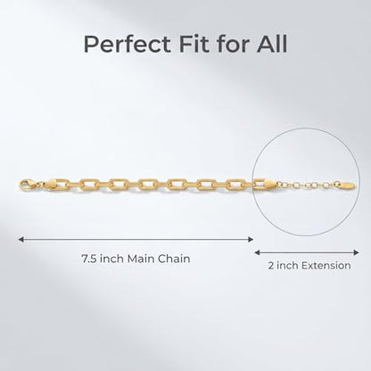 18K Gold Paperclip Bracelet for Women Adjustable Dainty Gold Link Bracelet