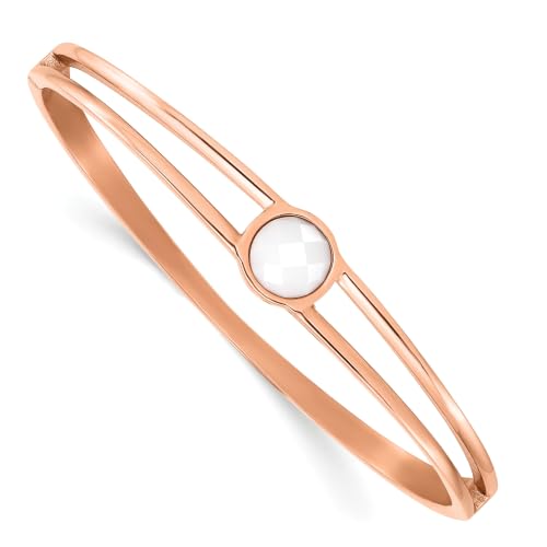 Chisel Crystal Hinged Bangle in Rose-Tone Stainless Steel, 7 inch
