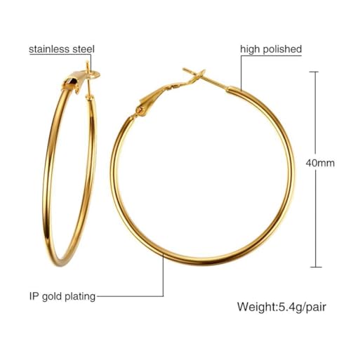 Large Hoop Earrings for Women 4 Pairs Stainless Steel Gold and Silver Hoop Earrings Set Lightweight Hypoallergenic Big Hoop Jewelry for Everyday Party and Gifts 40mm 70mm - color: Gold-40mm