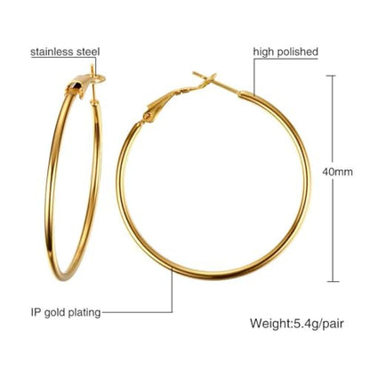Large Hoop Earrings for Women 4 Pairs Stainless Steel Gold and Silver Hoop Earrings Set Lightweight Hypoallergenic Big Hoop Jewelry for Everyday Party and Gifts 40mm 70mm - color: Gold-40mm