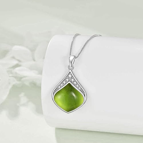 YAFEINI Teardrop Necklace Sterling Silver Filigree Irish Pendant Necklace Natural Stone Moonstone/Lapis Lazuli/Larimar/Moss Agate Necklace Jewelry - color: Peridot Teardrop necklace-august birthstone