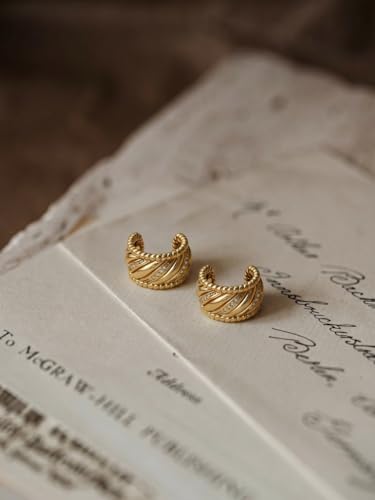 Gold Ear Cuff Earrings for Women Non Piercing Hoop | Clip on,Wrap Cartilage,14K Gold Plated,Dainty Small Simple,Hypoallergenic Everyday,Lightweight,Illusion Jewelry - color: 08. Twisted Band