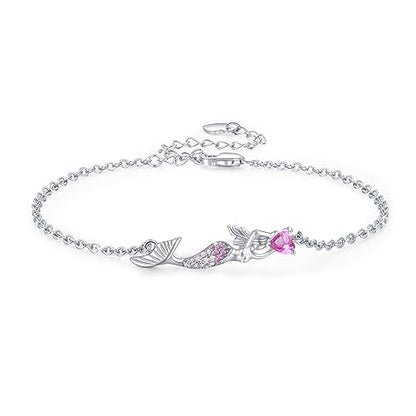 925 Sterling Silver Bohemia Hawaiian Beach Mermaid Floral Bracelet Birthday Graduation Gifts for Women with Gifts Box - style: 10C-Mermaid（Pink）