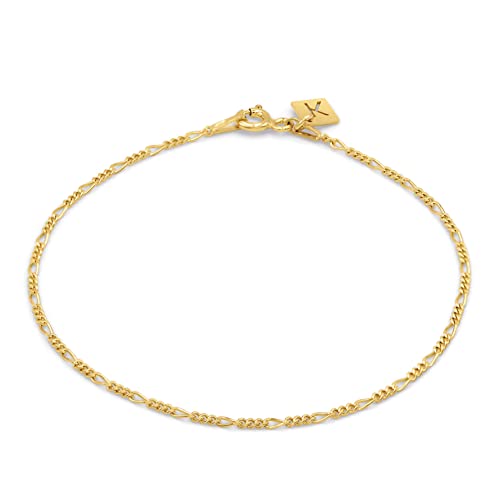 KEZEF Sterling Silver, 14k Gold Plated Silver & Rose Gold Plated Silver Figaro Chain | Fine Diamond Cut 1.5mm Bracelet & Anklet for Women, Girls and Men - color: 18k Gold Plated Silver, size: 10 Inches
