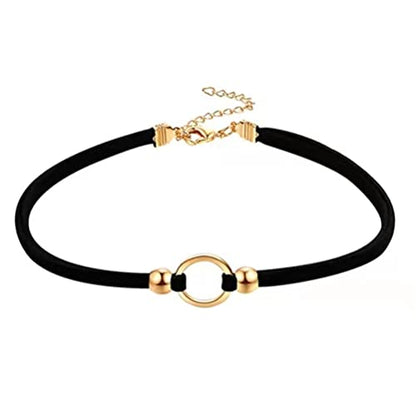 PAURO Women's Black Velvet Ribbon Choker Necklace for with Gold/Silver O | Stainless Steel,Classic Charm Jewelry - color: Round-Gold