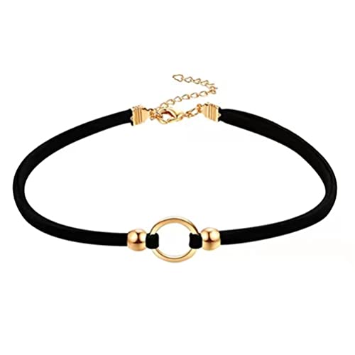 PAURO Women's Black Velvet Ribbon Choker Necklace for with Gold/Silver O | Stainless Steel,Classic Charm Jewelry - color: Round-Gold