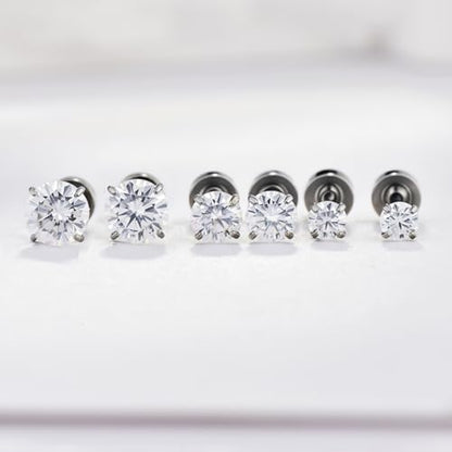 Titanium Moissanite Diamond Stud Earrings G23 Implant Grade Screw Flat Back Earring Hypoallergenic Pure Titanium Tragus Labret Cartilage Helix F136 Piercing Jewelry for Women Men - color: D Moissanite, size: 6mm(0.8ct*2)